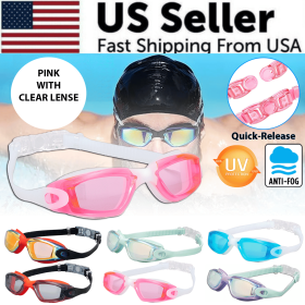 Clear Comfortable Swimming Goggles UV- Anti-Fog Swim Glasses Mirror Adult & Kids (Color: Pink with Clear Lenses)