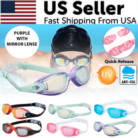 Clear Comfortable Swimming Goggles UV- Anti-Fog Swim Glasses Mirror Adult & Kids (Color: Purple with Mirrored Lenses)