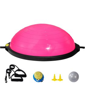 Half Exercise Ball Trainer, 26 inch Balance Ball Trainer, 1500lbs Capacity Stability Ball, Yoga Ball with Resistance Bands & Foot Pump (Color: Pink, Top Non-Slip Texture: Wavy Pattern)